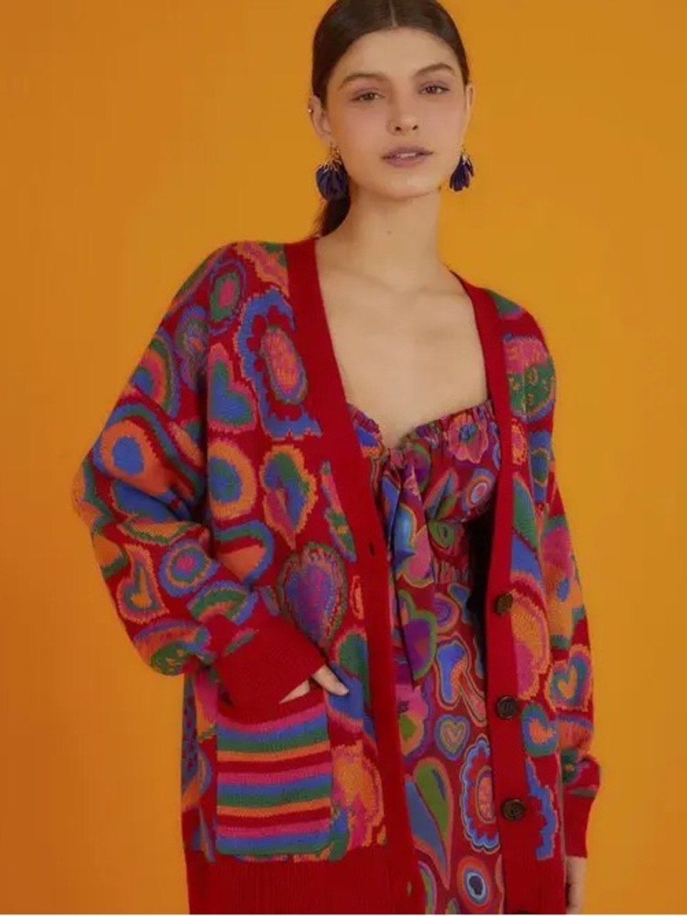 FARM Rio Red Multicolor Abstract-Print Cardigan